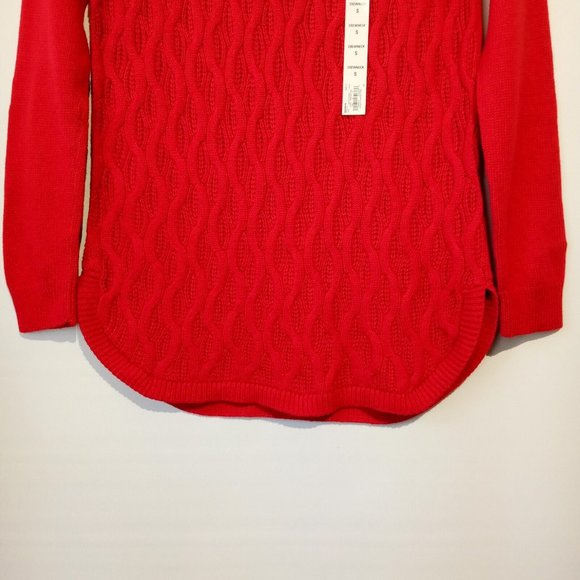 Sonoma Cable Knit Crewneck Sweater  women's SMALL  Cheeries RED  Scoop Hem  NWT - Picture 2 of 8